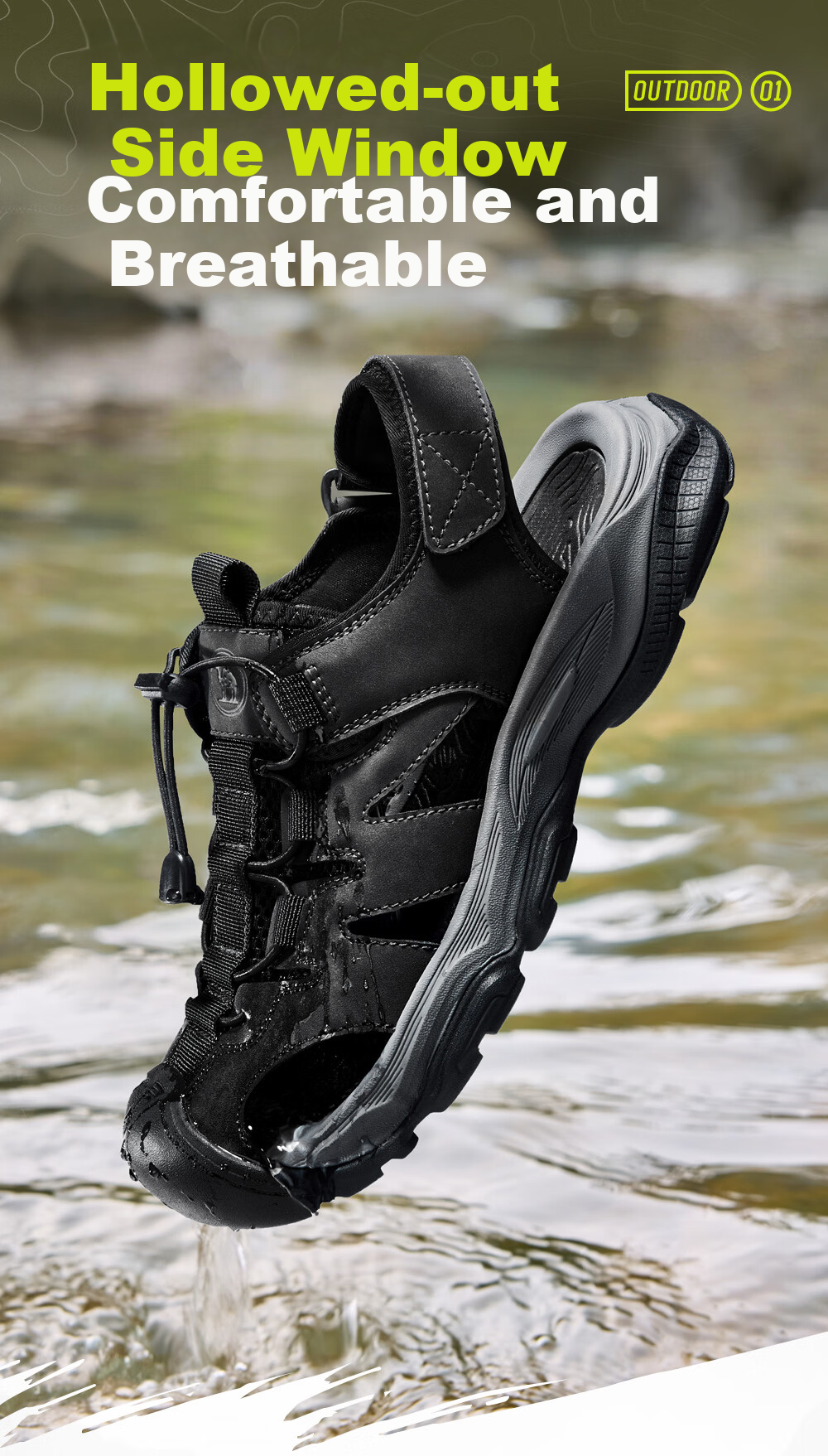 Camel Brand Breathable Mesh Water Shoes Beach Hollow Sandals P16M379020 Night Black Size 40 4