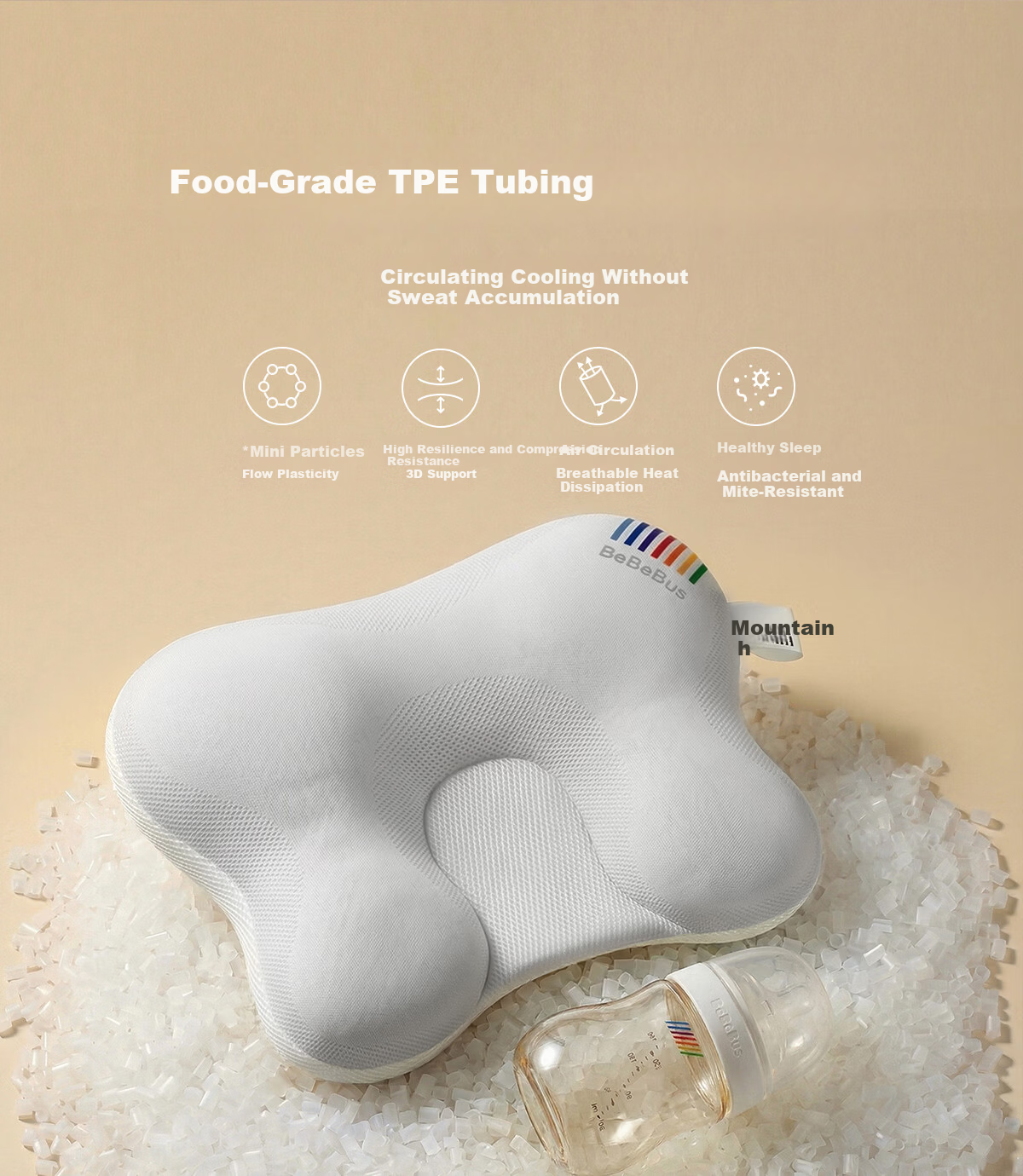 Bebebus Butterfly Baby Shaping Pillow for Round Head Sleep 0-6-12 Months Newborn Head Correction Neck Support Baby Pillow White 20