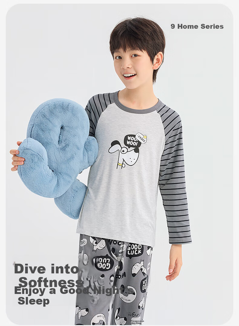 Jiusuiban Children's Pajamas Boys Baby A-Class Long Sleeve Long Pants High Elastic Comfortable Skin-Friendly Cotton Homewear Set 1