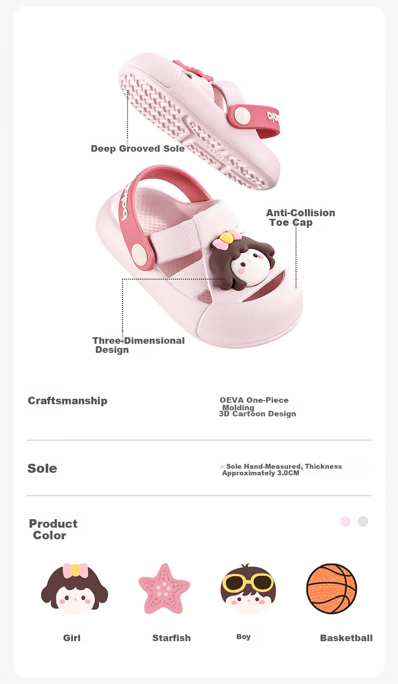Balabala Kids Cartoon EVA Soft Sole Holey Sandals Boys Girls Summer Indoor Outdoor Beach Slippers 2