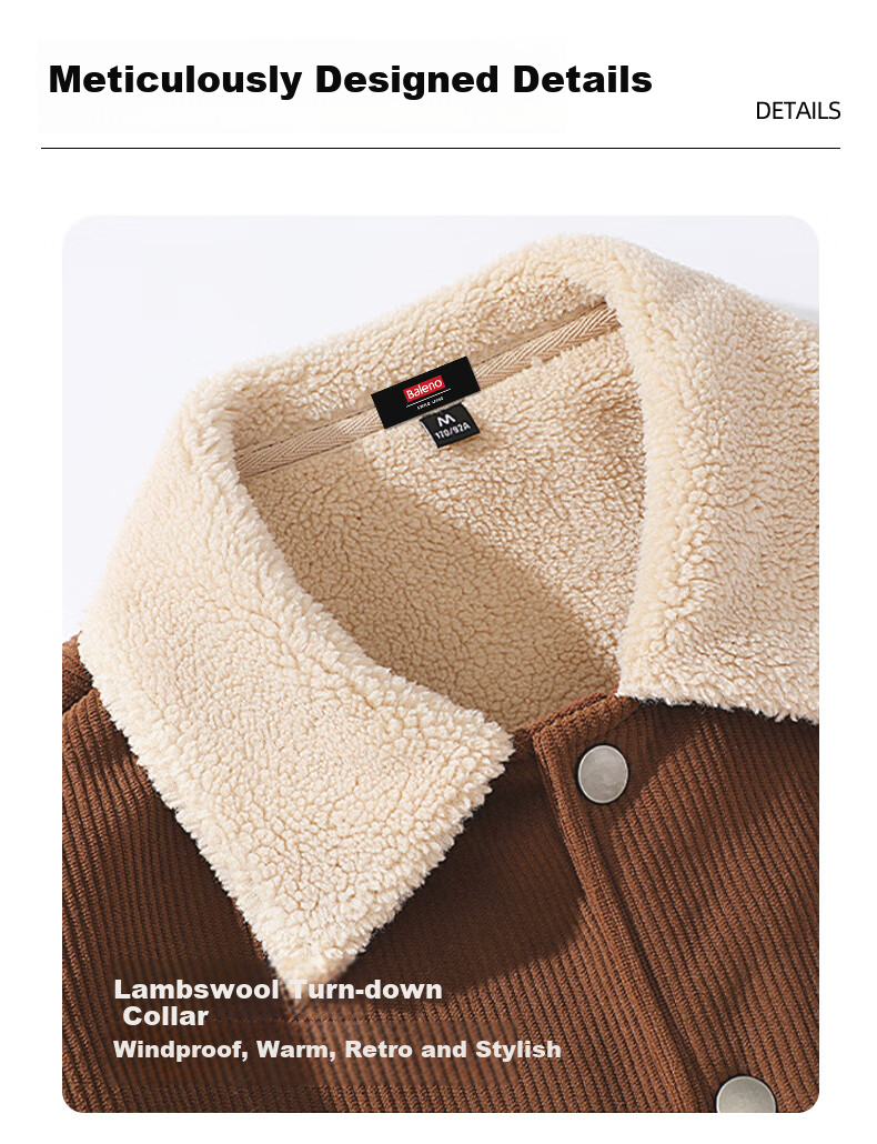 Baleno Corduroy Sherpa Jacket Men Winter Heavyweight Warm Casual Versatile Men's Jacket Trendy Retro Youth Clothing 12