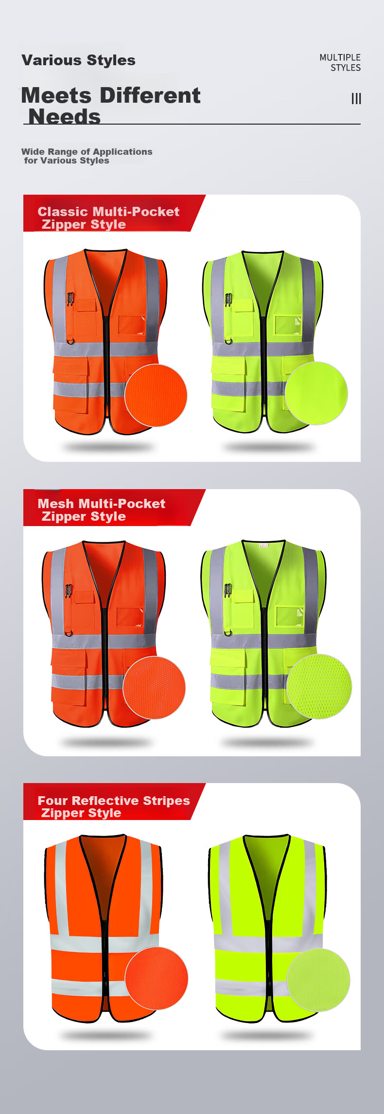 Jiuchengu Reflective Vest/Reflective Workwear Safety Vest Sanitation Traffic Security Construction Reflective Jacket Four-Stripe Reflective Multi-Pocket Zipper Fluorescent Yellow 7