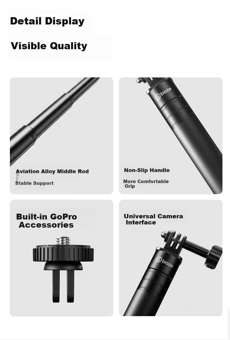 BIAZE Compatible with DJI Action 6/5 Pro/4 Handheld Gimbal, Action Camera 360 Ace Pro 2 Selfie Stick, Pocket 3/4 Mount, Invisible Selfie Stick for Photography, 75cm JS30 8