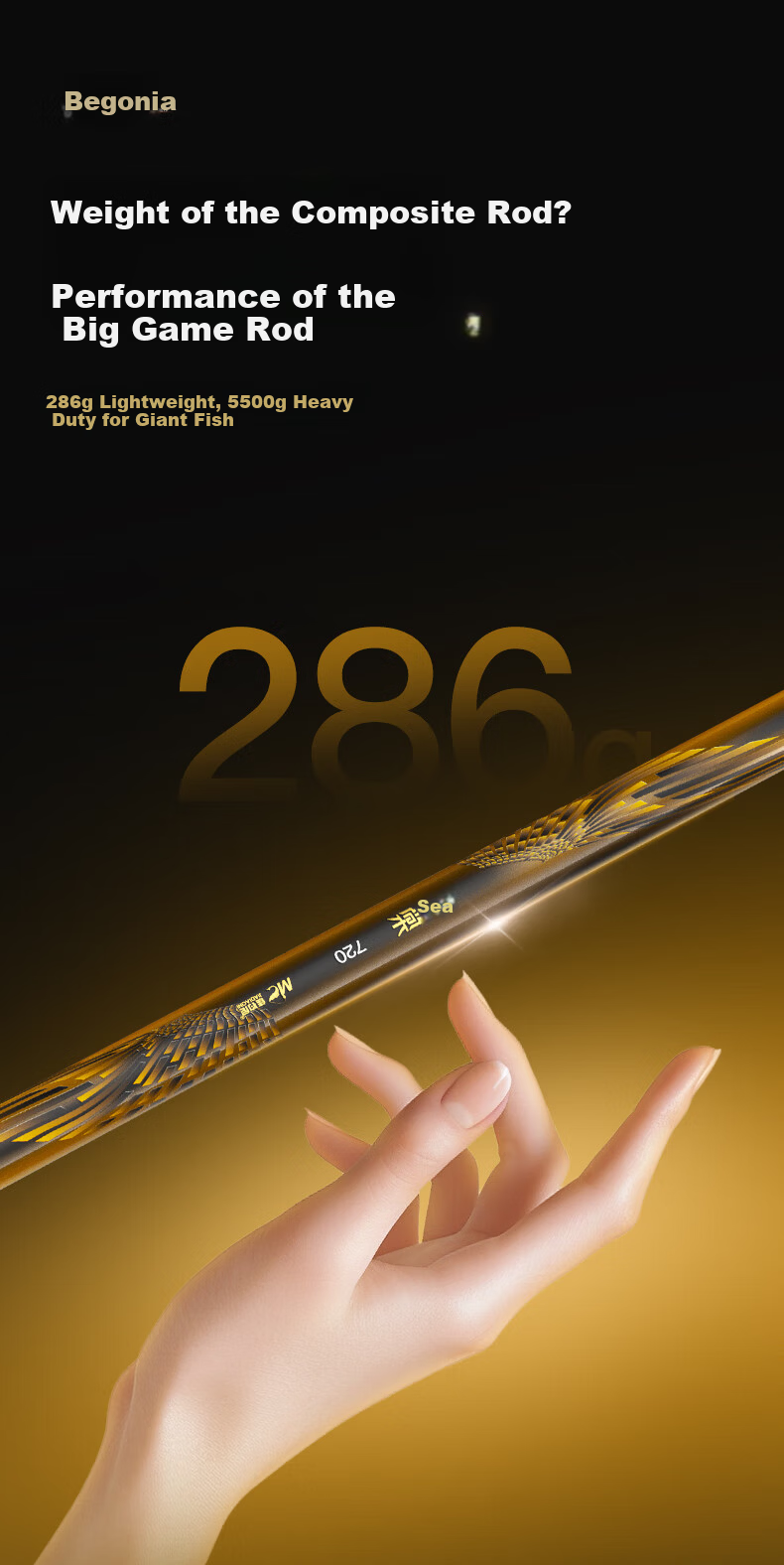 JIADIAONI Begonia Carbon Fiber Fishing Rod for Wild Fishing, Super Light and Super Hard Black Pit Big Fish Rod 5.4m 3
