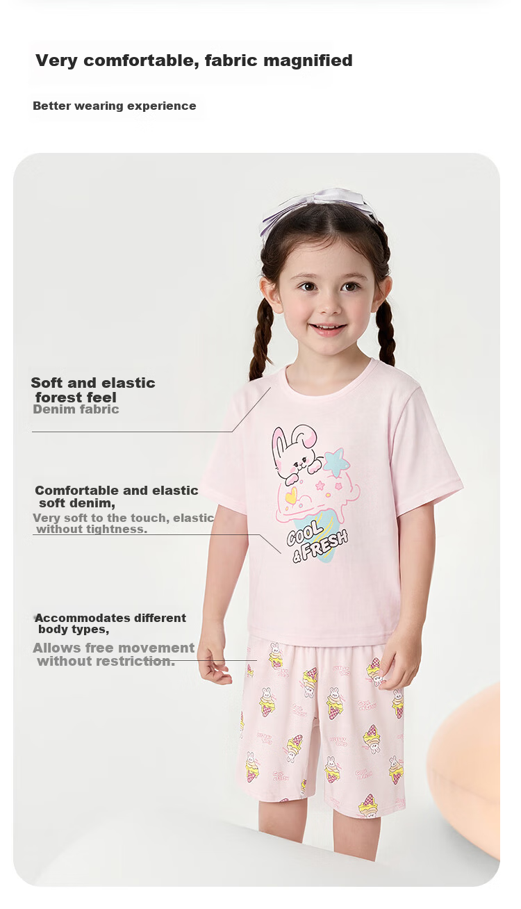 Balabala Baby Summer Pajama Set Air-Conditioned Clothing Anti-Cold Children's Homewear Toddler Short Sleeve Cotton Set 6