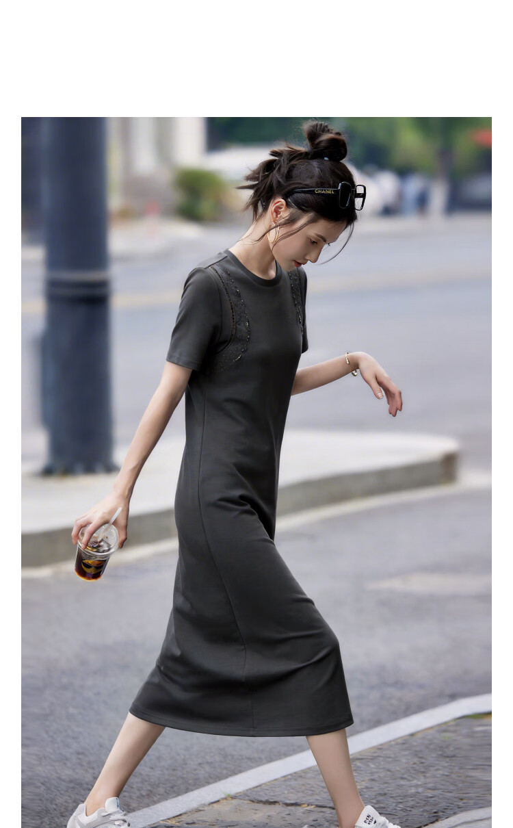 Demana [Cooling Black Technology Sorona] Summer Simple Style Hollow Embroidered Loose Slim Dress for Women High-End Feel 10
