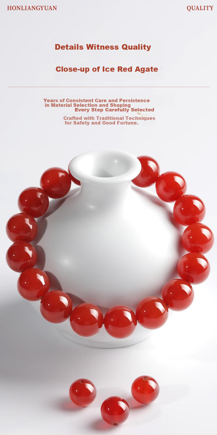 Hongliangyuan Natural Red Agate Bracelet Lucky Bead Buddhist Beads Birthday Gift Red Agate Crystal Bracelet Unisex 6mm 9