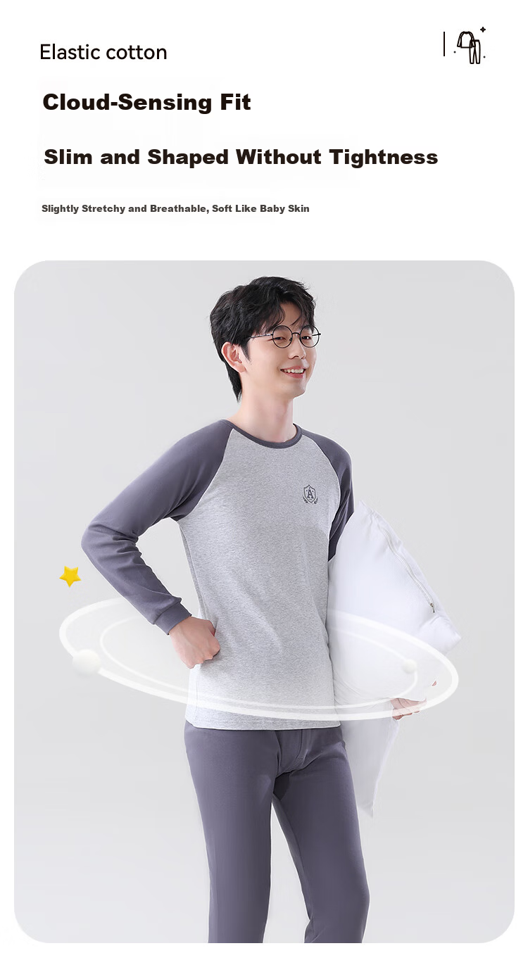 MiiOW Children's Thermal Underwear for Boys [100% Cotton + Teenagers], Autumn Undershirt And Pants, Big Kids' Base Layer Cotton Pajamas 3