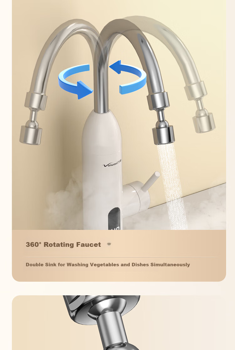 Vanward Instant Electric Water Heater Faucet Quick Heating Hot Water Universal Swivel Faucet Dual Use Hot and Cold Thermostatic Kitchen Bathroom Balcony Digital Display Household Small Water Heater 19 11