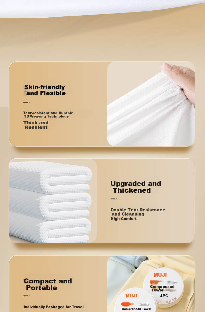 MUJI Disposable Compressed Bath Towel Travel Supplies Extra Large Thick Individually Packaged Business Trip Hotel 10 Pieces 100x70cm 5