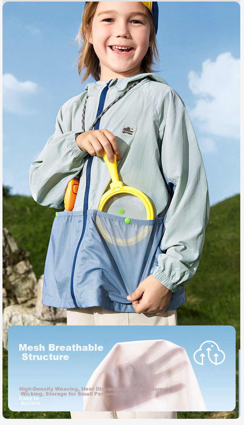 Kocotree KK Tree Kids Sun Protection Jacket Cooling Breathable Skin Jacket Baby Outdoor Lightweight Colorblock Large Pocket 29