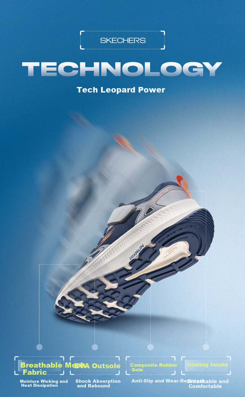 Skechers Cheetah Running Shoes 2.0 Boys Lightweight Shock Absorption Kids Student Running Shoes 405365L 2