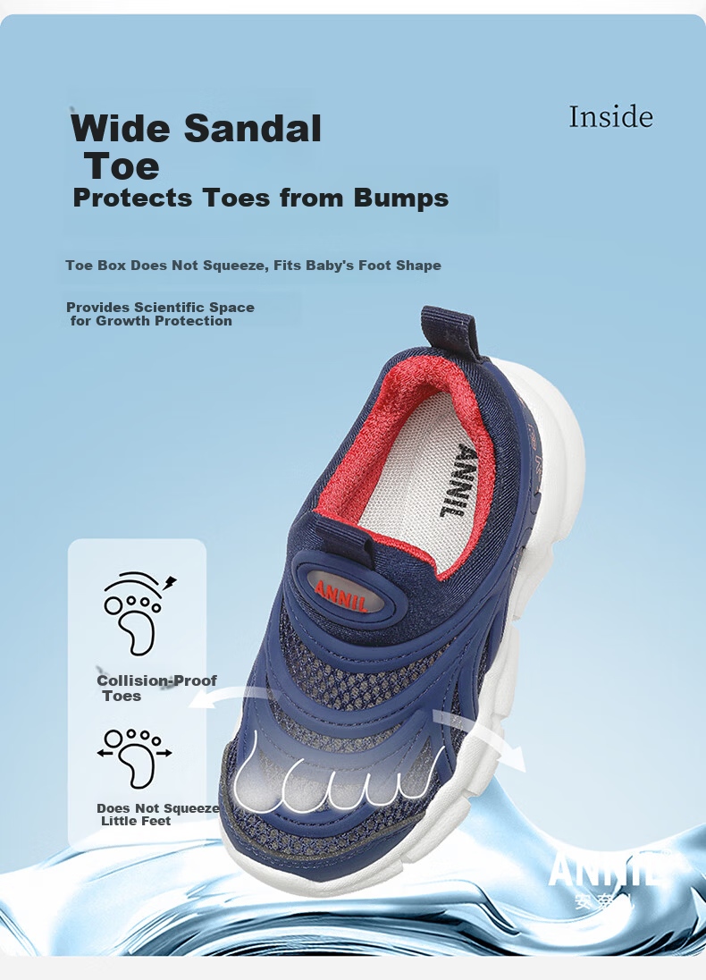 ANNIL Boys' Sports Shoes Spring New Caterpillar Mesh Breathable Slip-On Sneakers Navy Blue 32 2