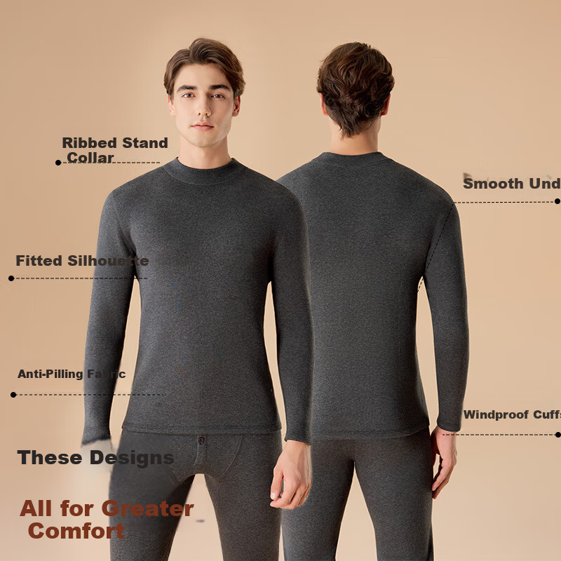 MiiOW Men's Thermal Underwear Autumn Fleece Thickened Warm Long Sleeve Base Layer Shirt