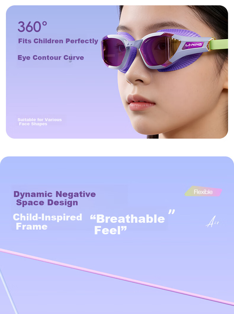 LI-NING Kids Waterproof Anti-Fog Swimming Goggles Youth Coated Swim Glasses Training Equipment 34311 Blue 13