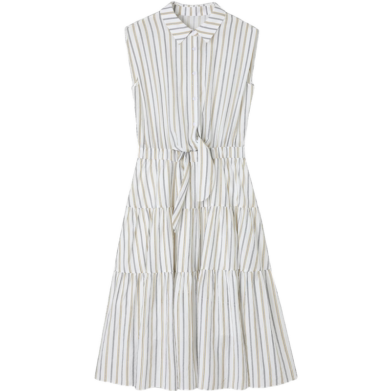 Demana "Dancing with the Wind" Summer Faux Two-Piece Sleeveless Waist-Cinching Slim A-Line Dress for Women, Mid-Length, Office Wear