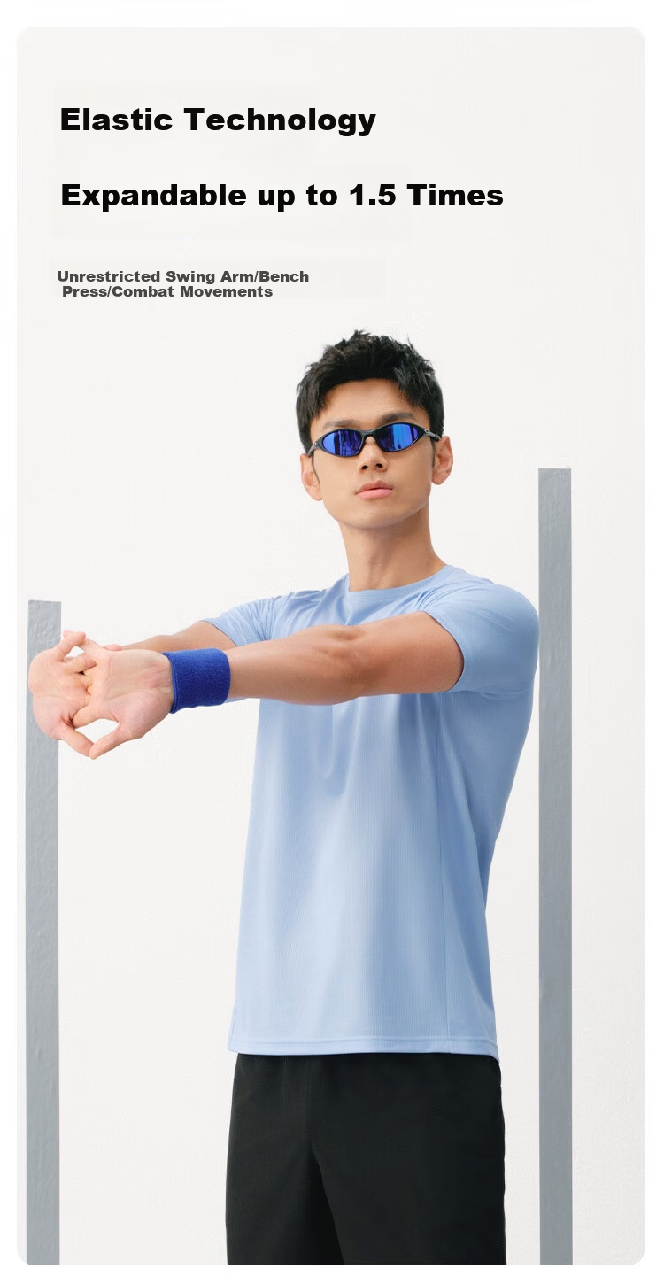 JD Jingzao Spring Summer Men's Running Series Sports Short Sleeve Sweat-Quick Dry Breathable T-Shirt Premium Gift - Misty Blue 7