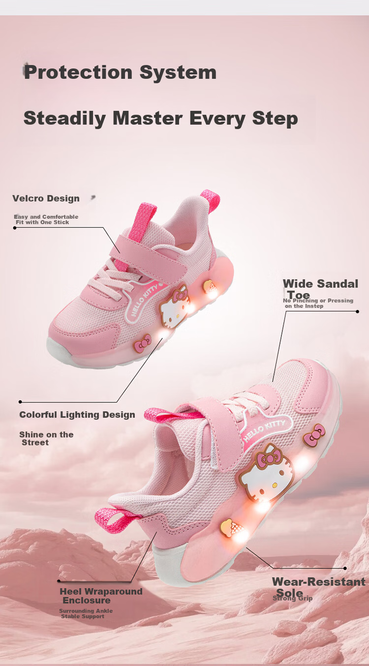 Hello Kitty Kids Girls Sports Shoes Melody Children's Light-Up Running Shoes Lightweight Sneakers 6601 Mauve Pink Size 28 2