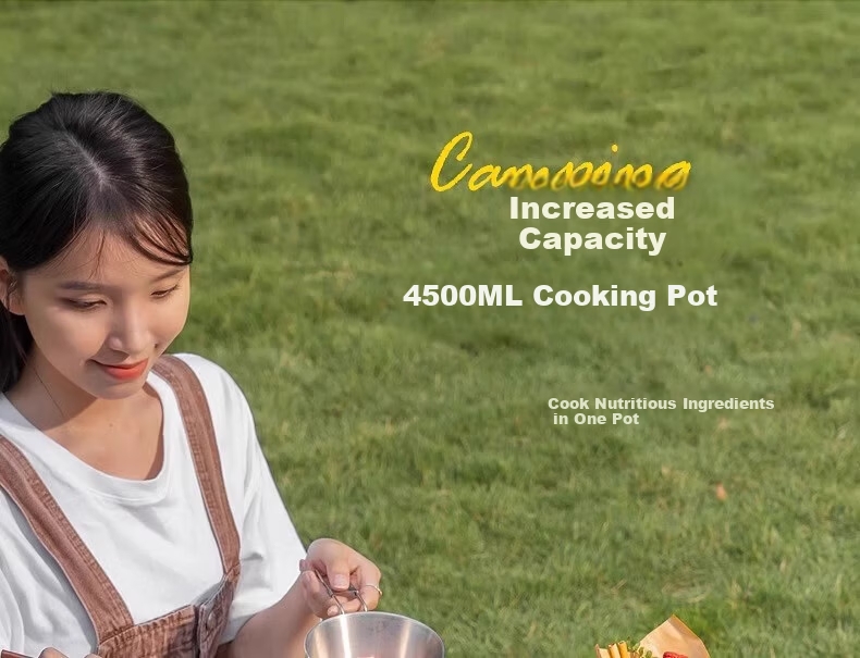 TAN XIAN ZHE 304 Stainless Steel Outdoor Cookware Set with Cassette Stove Camping Full Set Cooking Pot Kettle 8