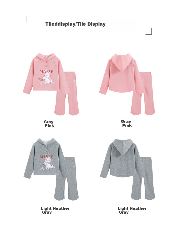 Disney Baby Girls' Hoodie and Flared Pants Set, Toddler Spring Casual Two-Piece Outfit, Gray and Pink, Size 90 5