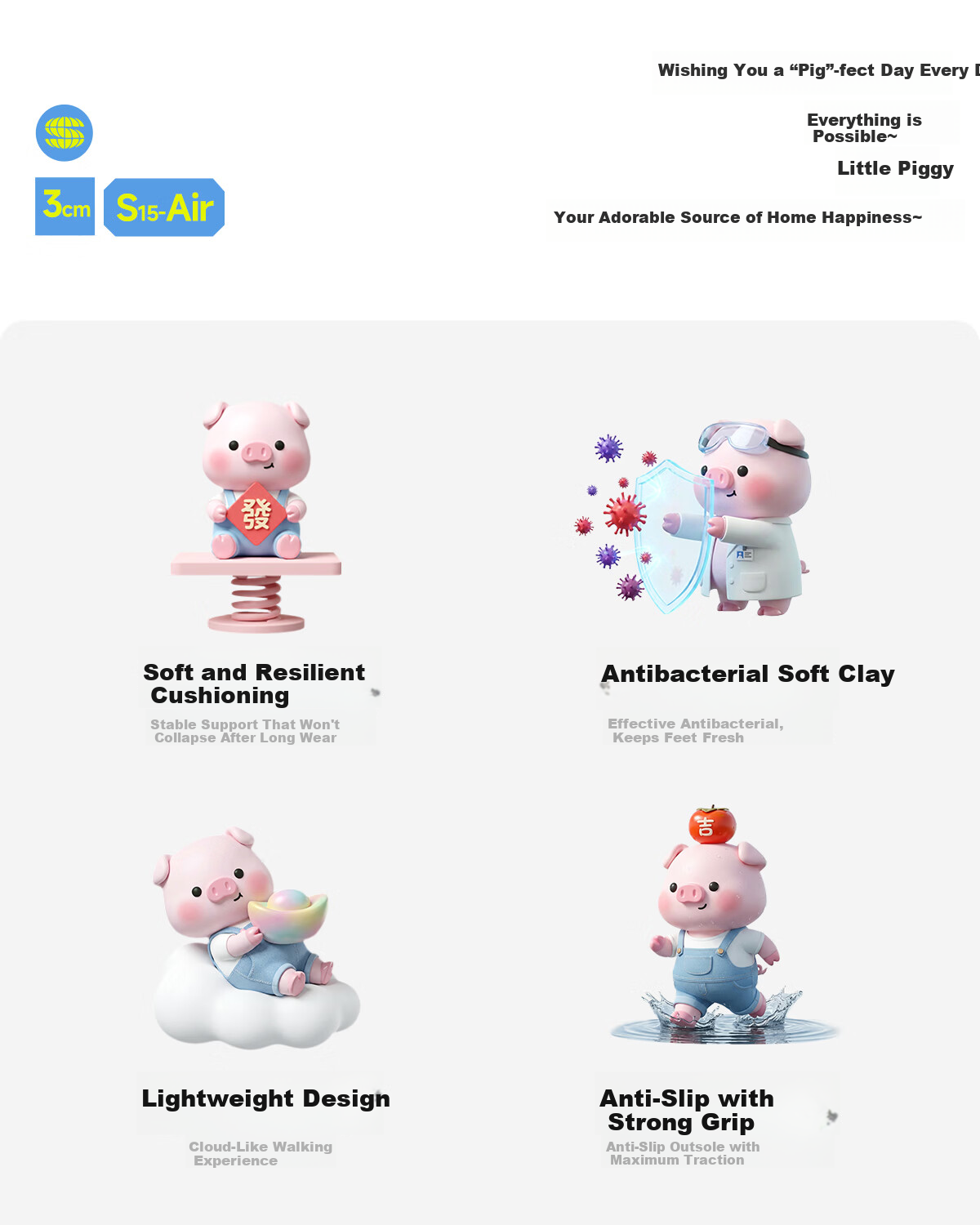 Chikoku Cute Pink Pig Cartoon Slippers Women Summer Home Thick Sole Non-Slip Couple Outdoor Sandals Men 3