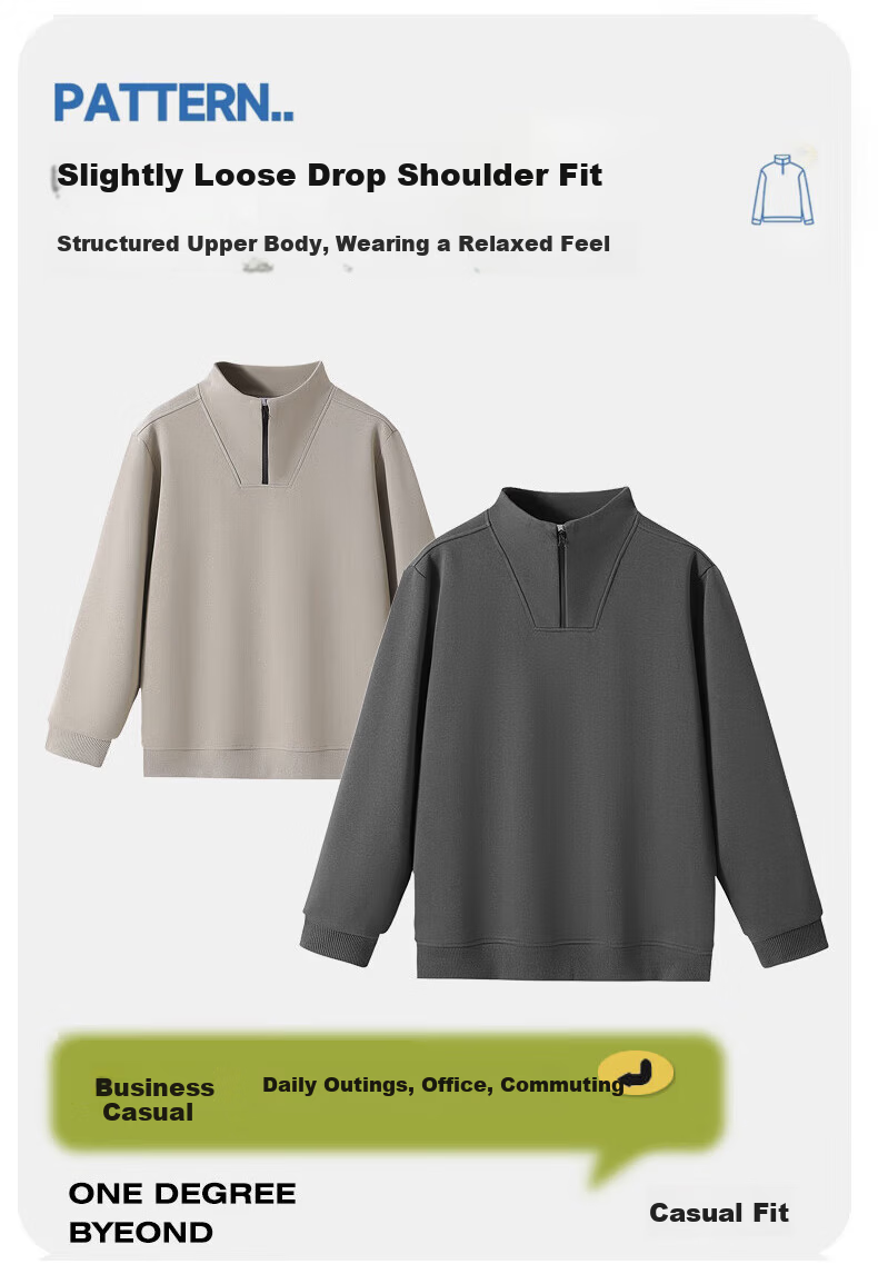 Hodo Men's Autumn Winter Half-Zip Thick Warm Lined Business Casual Long Sleeve Crewneck Sweatshirt 3