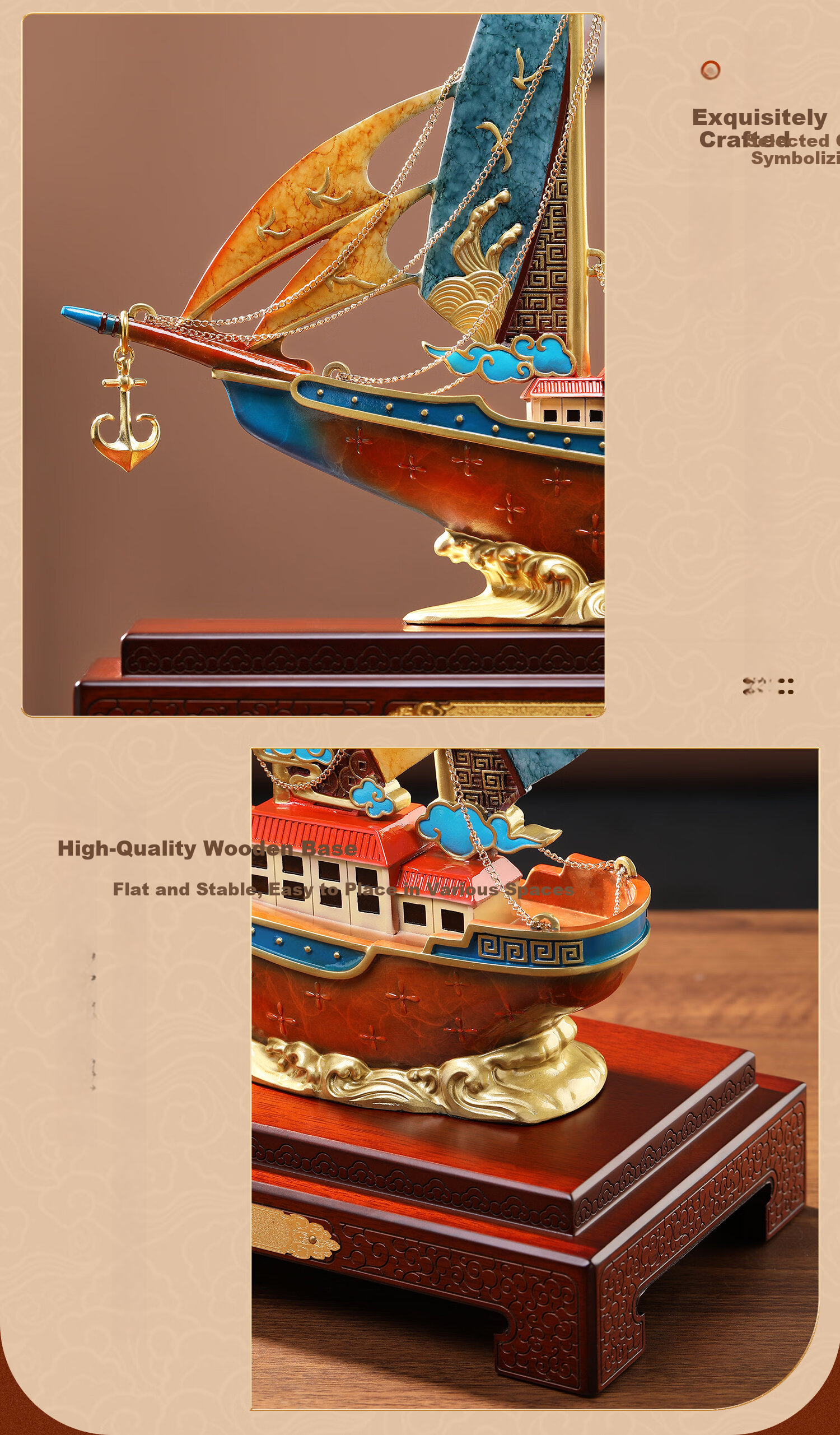 Damingtongjiang Smooth Sailing Copper Sailboat Ornament for Living Room, Executive Office Desk Decoration, High-End Decor for Housewarming, Promotion, And Business Opening Gifts 4