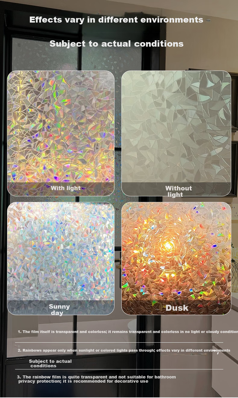 Xinuo Frosted Glass Sticker Translucent Privacy Window Film for Balcony Kitchen Bathroom Rainbow Glass Anti-Peeping Film 1