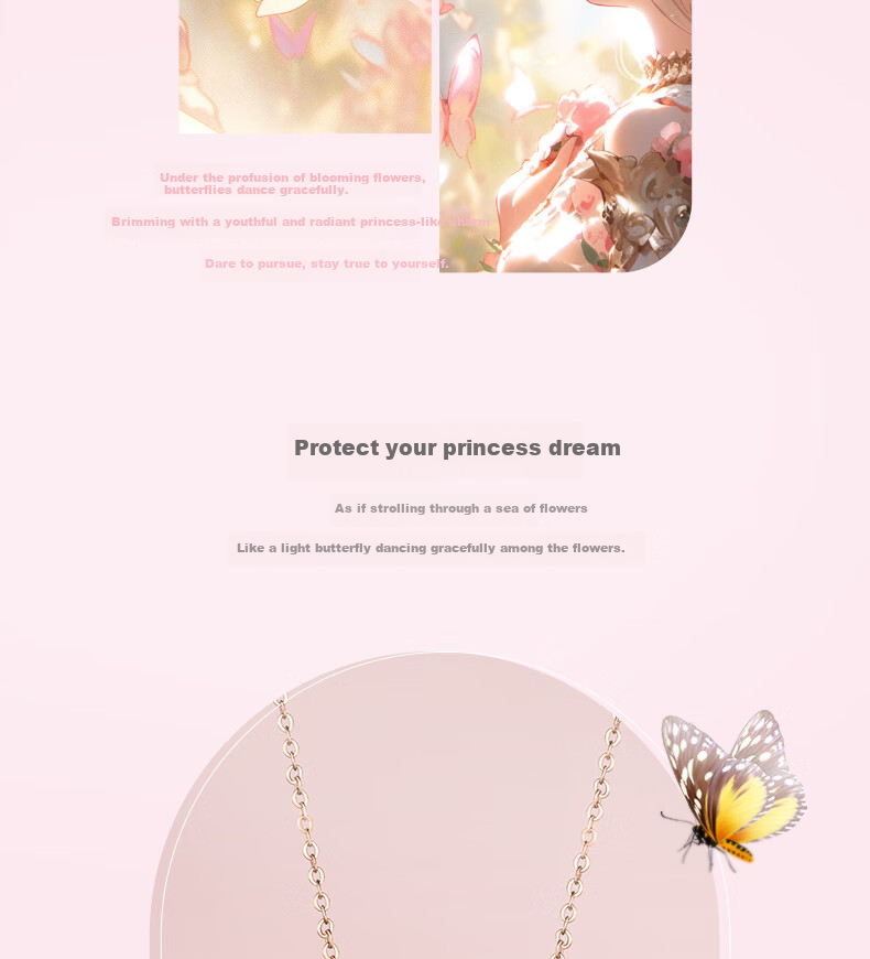 Disney Princess Series Floral Butterfly Promise Necklace and Earrings Set Gift Box Luxury Niche 38 Women's Day Gift for Girlfriend 3