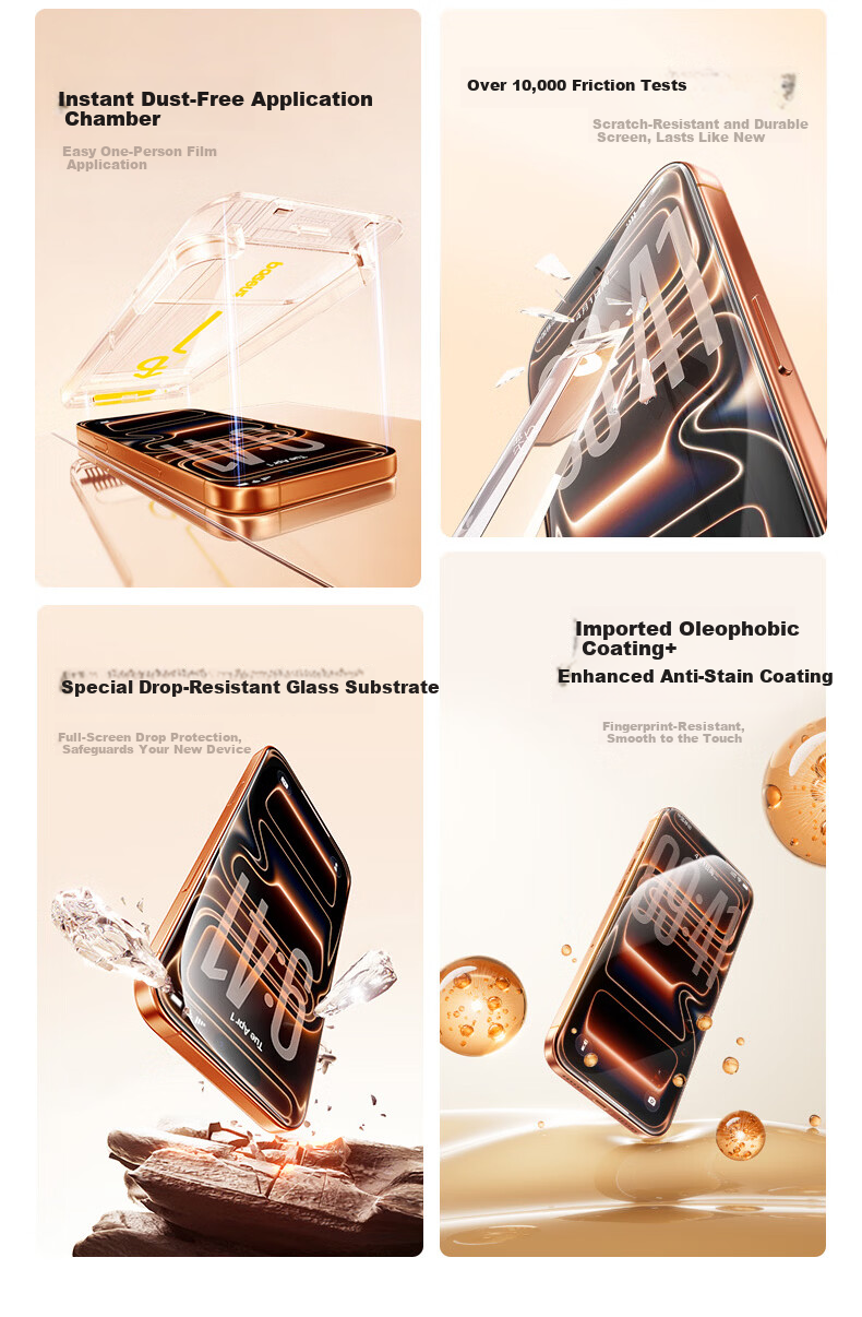BASEUS [AR Anti-Reflective | 1:1 Mold] IPhone 18 Pro/17 Pro Tempered Glass Screen Protector, Apple 18 Pro/17 Pro Phone Film, Dust-Free Chamber Protective Film, Single Piece 5