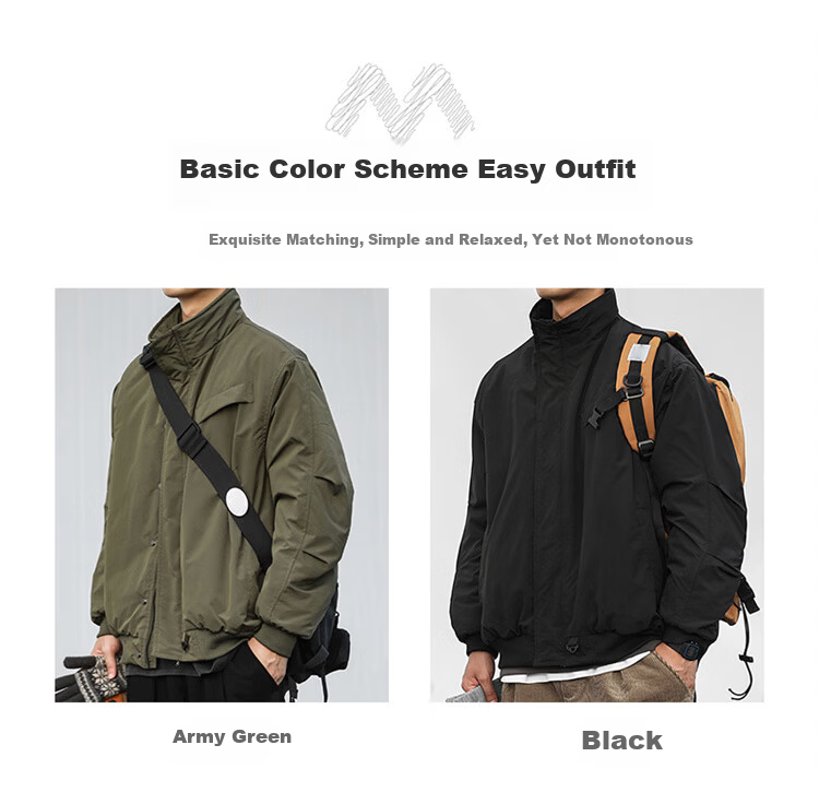 MARK FAIRWHALE Men's Spring and Autumn Stand Collar Workwear Jacket Casual Outdoor Men's Black 3XL 2