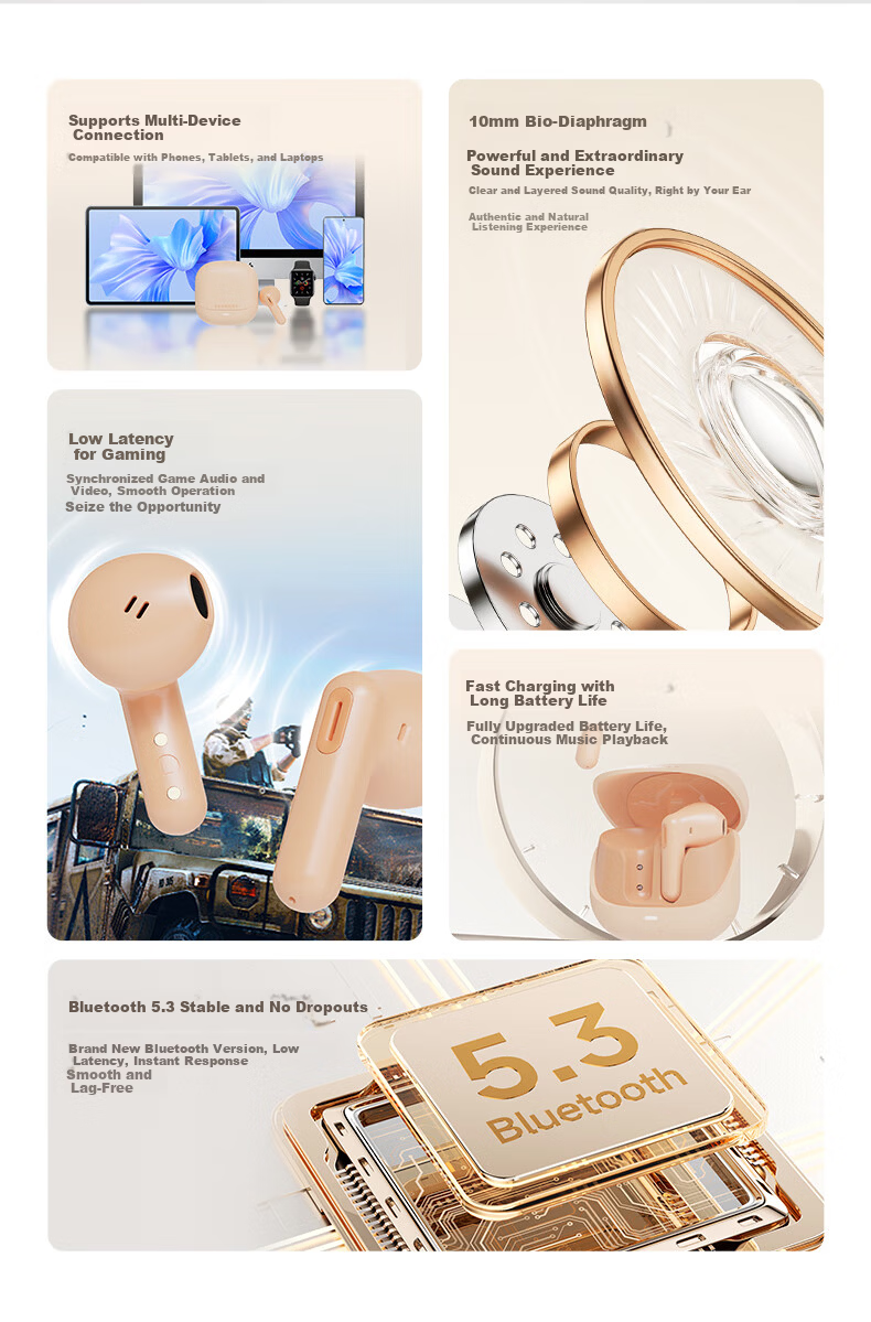 Lenovo Xiaoxin Macaron Semi-In-Ear Bluetooth 5.3 Wireless Earphones 10mm Bio-Diaphragm Long Battery Life Fast Charging Low Latency Gaming Comfortable Wear Pink 2