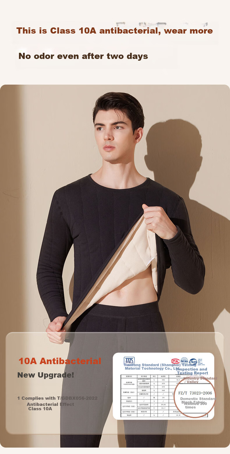 MiiOW 100% Wool Filled Men's Thermal Underwear Set Thickened Fleece Autumn Winter Warm Long Johns for Men and Couples 9