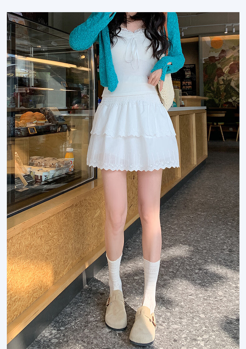 Langsha White Lace High-Waist A-Line Skirt Women Spring Summer Sweet French-Style Short Skirt 9