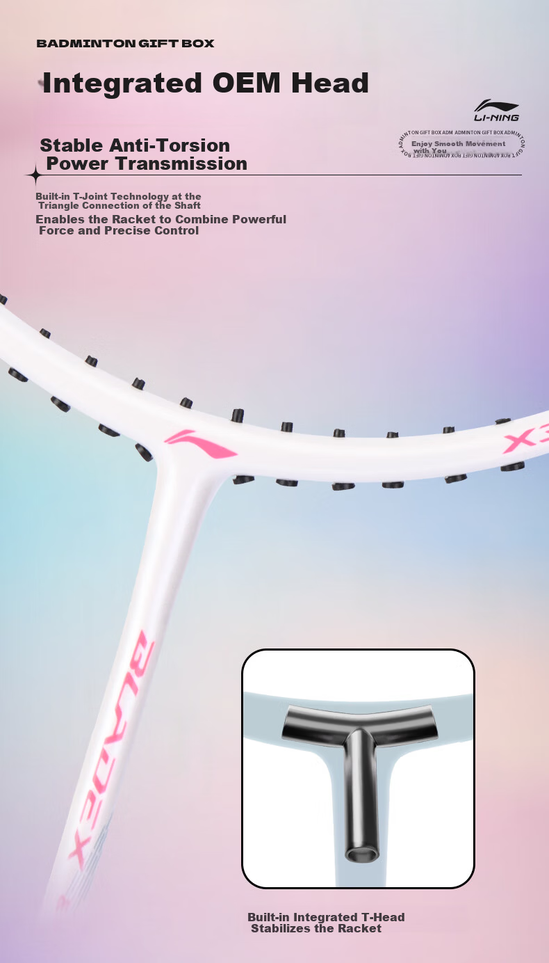 LI-NING Badminton Racket Festival Gift Box Carbon Composite Single Racket Ultra-Light Beginner Fluorescent Pink Pre-Strung 12