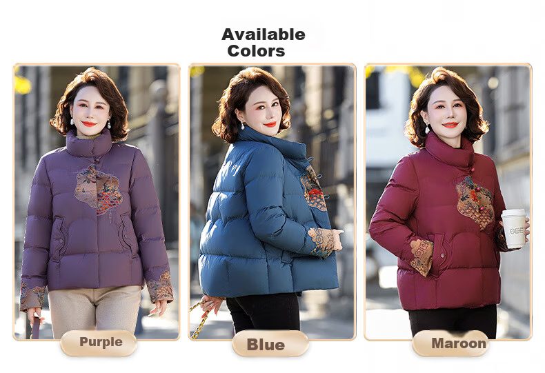 SNOWFLYING Women's Short Down Jacket 2025 Winter Loose Warm Stand Collar 90% Down Coat Mom Style Dark Red L 7