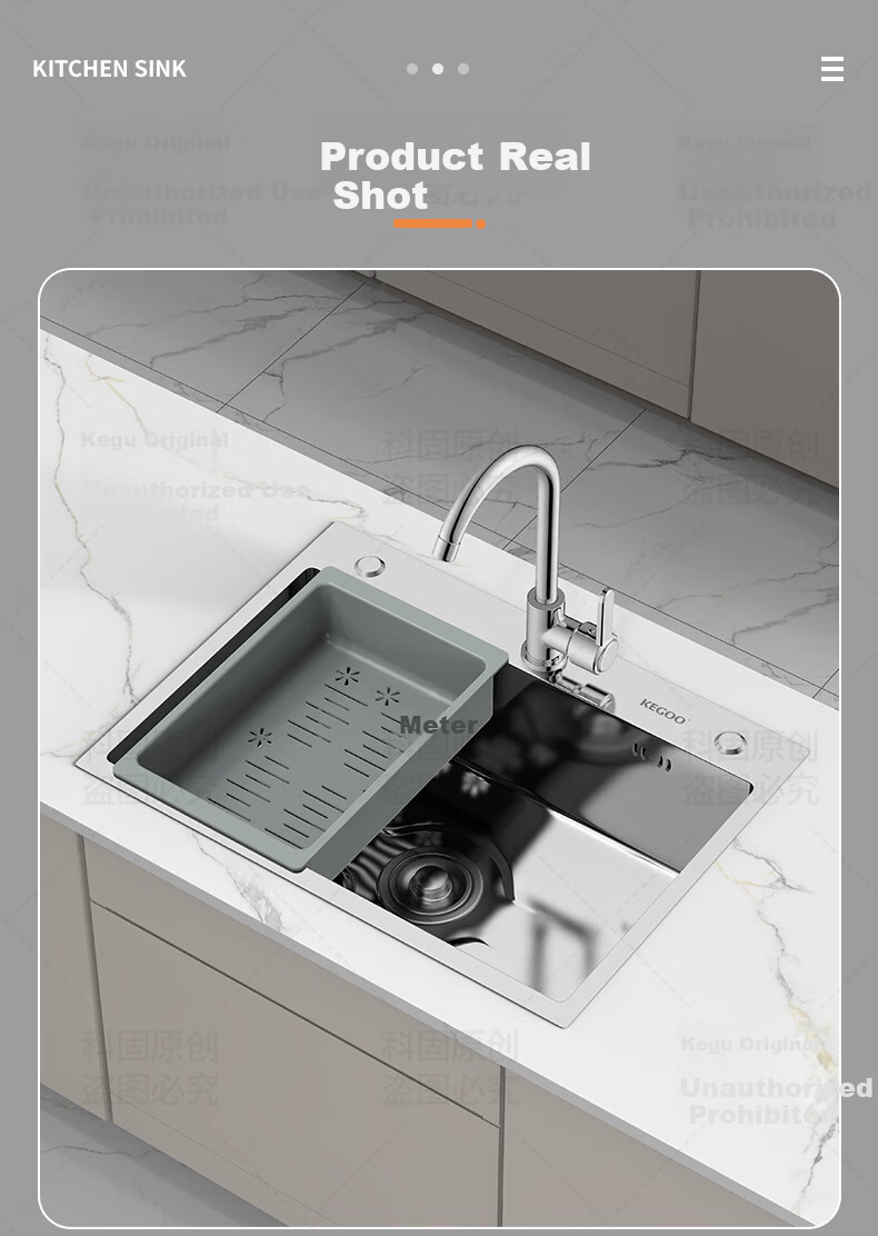 KEGOO Large Single Bowl Kitchen Sink Stainless Steel Vegetable Washing Dishwashing Basin Integrated Sink 65x40cm K8036 8