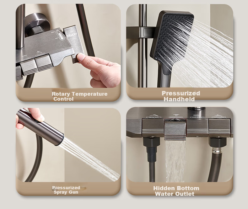 KEGOO Shower Set Integrated Four-Function Piano Key Bathroom High-Pressure Shower Head Bathing Kit K4108 4