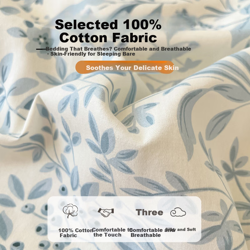 MUJI 100% Cotton 4-Piece Bedding Set for 1.5/1.8m Bed, Pure Cotton Bed Sheet and Duvet Cover 200x230cm