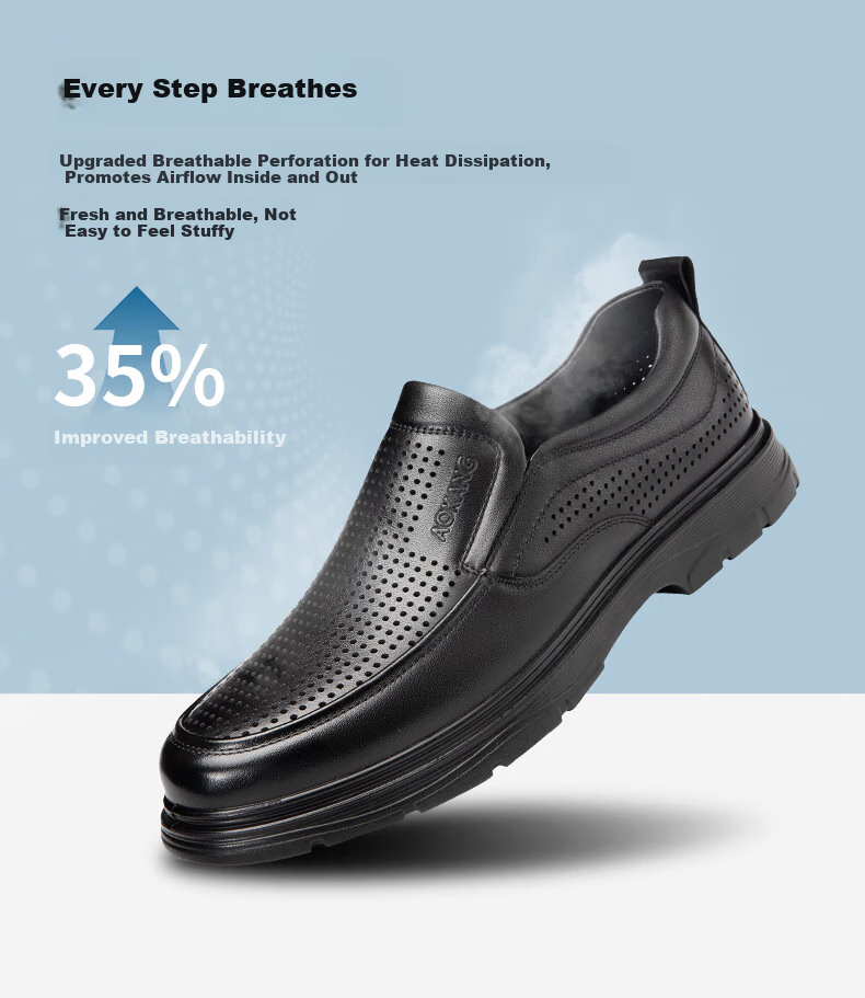 Aokang Men's Slip-On Business Casual Leather Shoes Soft Sole Cowhide Black Size 38 5