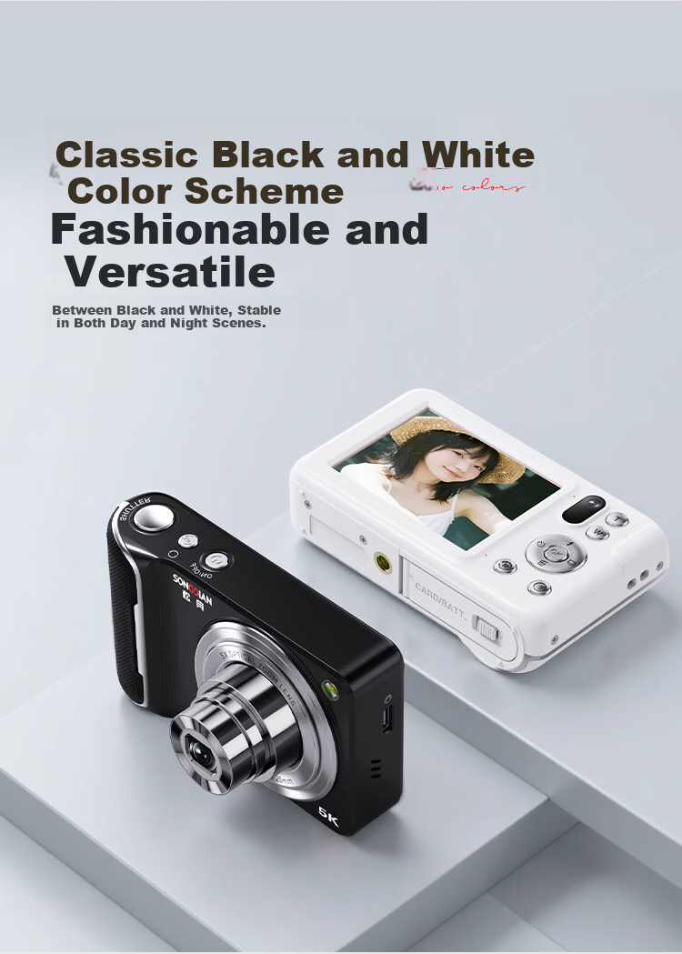 SONGDIAN Digital Camera Optical Zoom Retractable Lens Selfie Vlog Portable Compact Camera 13MP DC309X White 128GB Memory 9