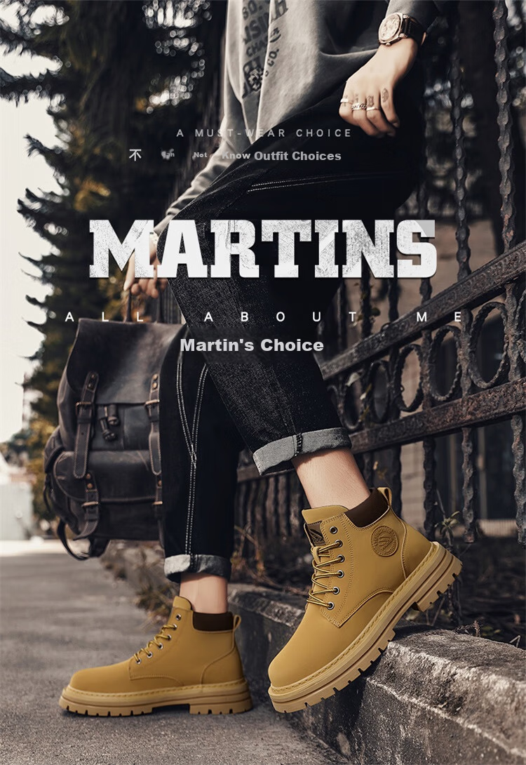 Yierkang Martin Boots Autumn And Winter Men's Retro High-Top Yellow Boots, Durable Outdoor Casual Work Boots Versatile Shoes for Me 1