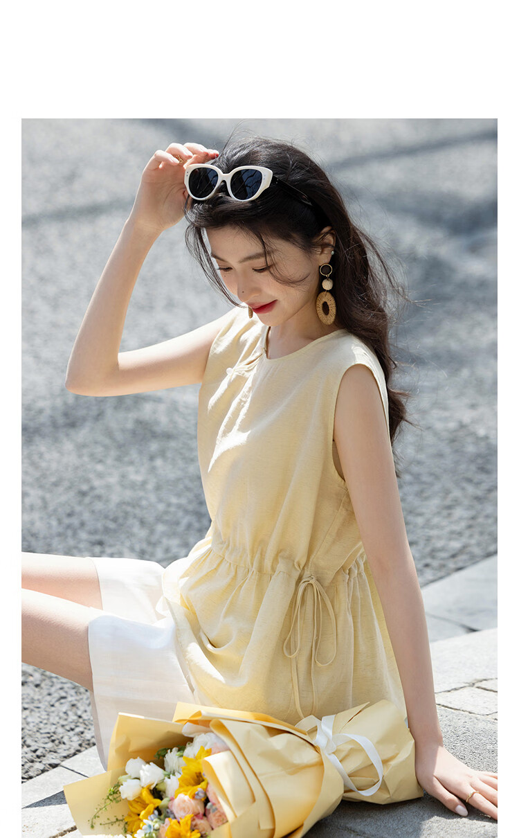 Demana [With Linen] Summer National Style New Chinese Round Neck Asymmetric Double-Layer Spliced A-Line Slimming Shirt for Women Premium Feel 11