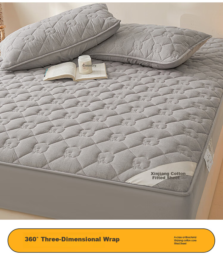 Hodo Class A 100% Xinjiang Cotton Pure Cotton Fitted Sheet 1.5x2m Mattress Protector Winter Quilted Bed Cover Elegant Gray 13