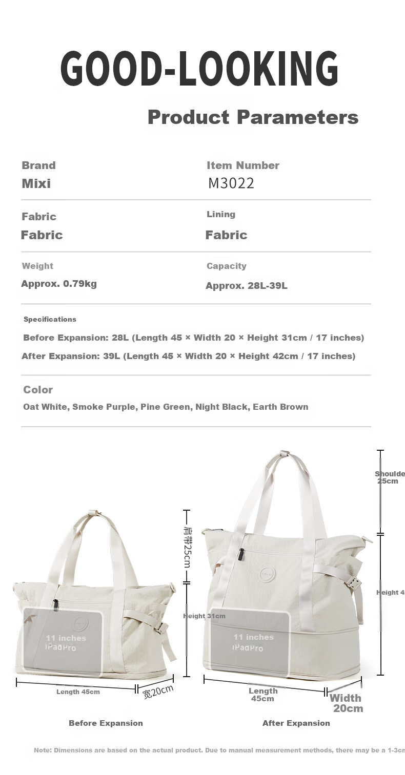 Mixi Large Capacity Travel Bag for Women, Business Trips, Short Trips, Gym, Men, Carry-on Portable Sports Handheld Universal Bag 2