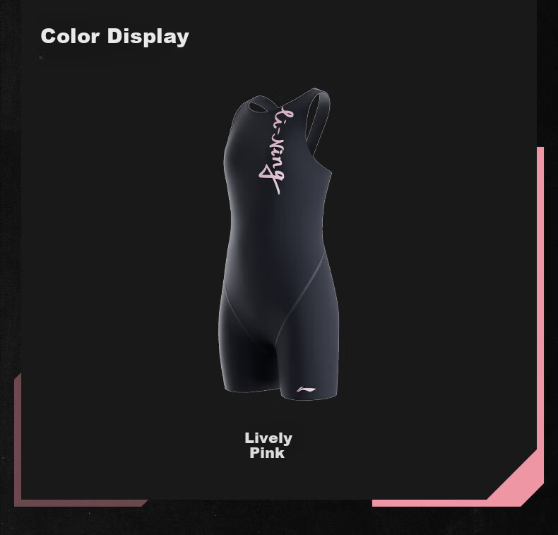 LI-NING Youth Girls Comfortable Sleeveless Knee-Length One-Piece Professional Training Swimsuit 0362 Black Pink Size 150 21