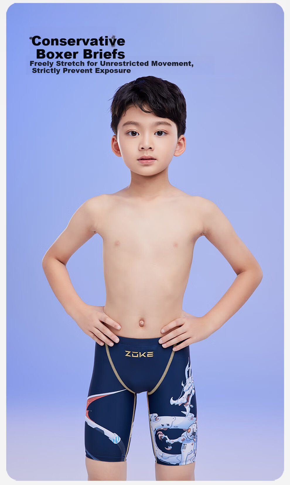 ZOKE Youth Boys Professional Training Competition Five-Point Swim Trunks 124526884-2 Dark Blue Base China Dragon 150 2