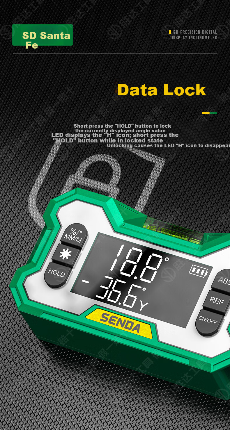 Shengda High-Precision Digital Inclinometer Box Electronic Digital Display Green Light Level with Magnetic Angle Meter Slope Gradient Ruler 13
