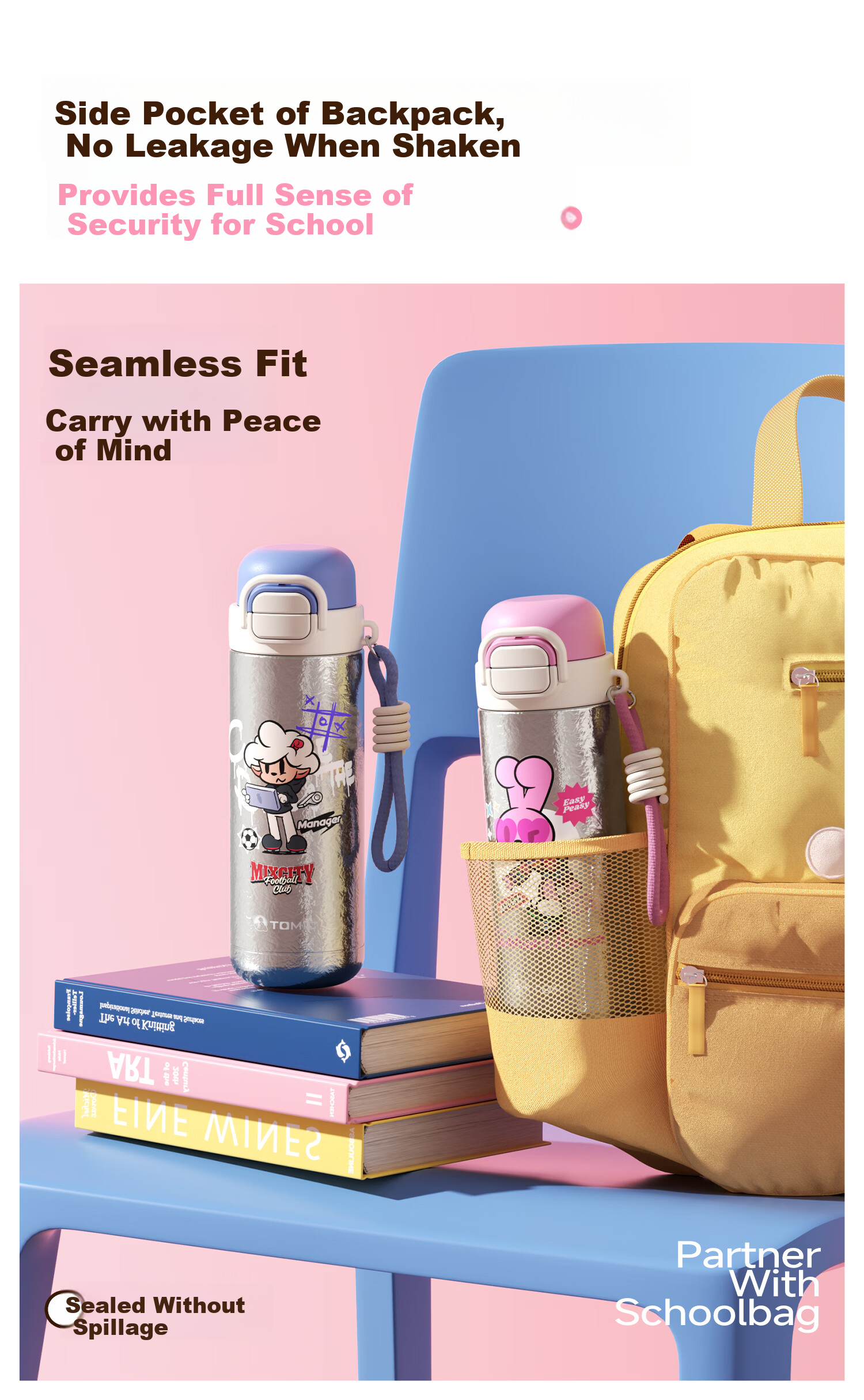 TOMIC Kids Insulated Double Drinking Water Bottle Student Essential School Straw Water Cup Birthday Gift for Boys and Girls 7