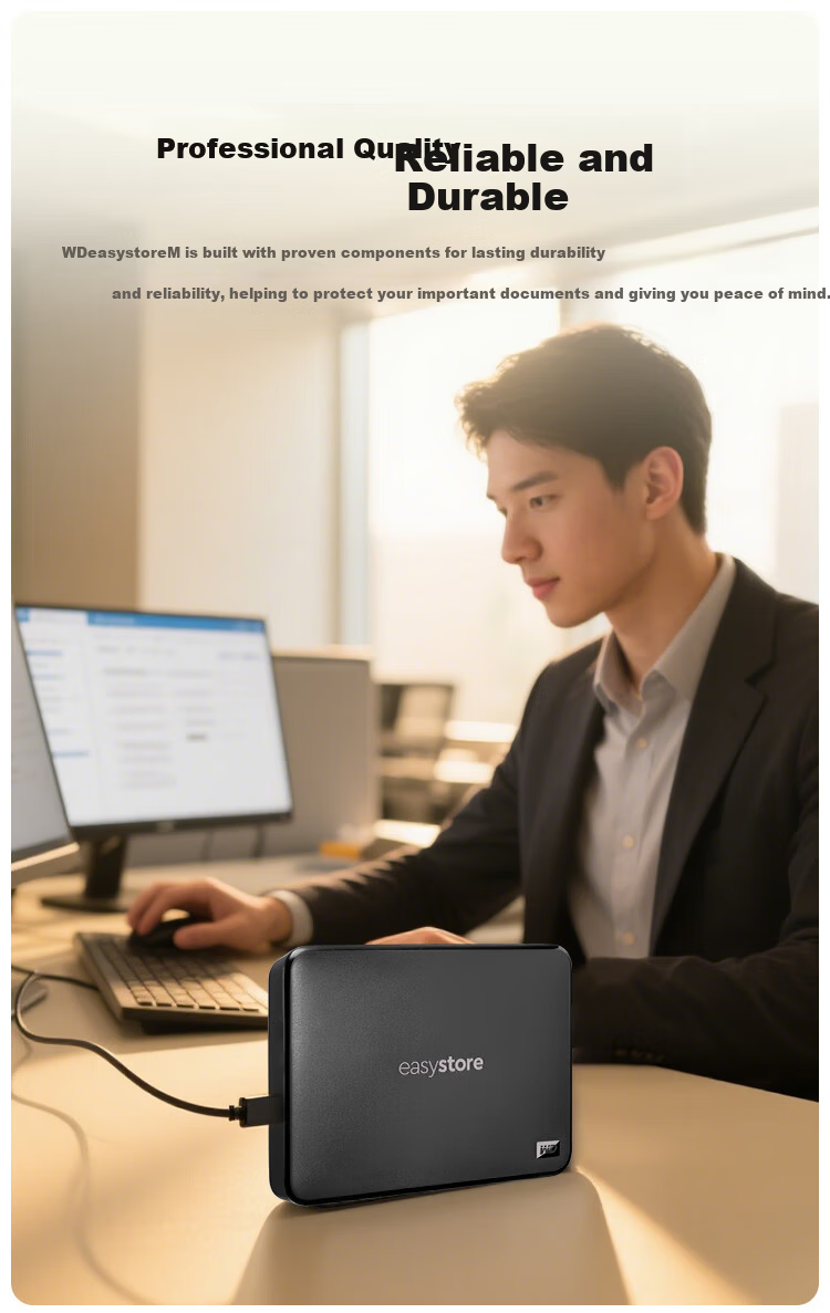 Western Digital easystore 2TB Portable External Hard Drive USB 3.0 2.5-inch Mechanical HDD Laptop Backup Large Capacity Home Storage 5